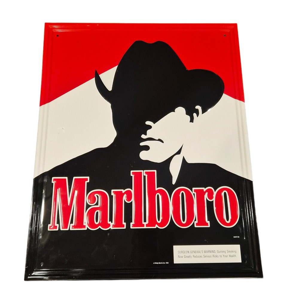 Vintage 1992 Marlboro Man Tin Metal Sign Cowboy Philip Morris 68407-B2 22x18